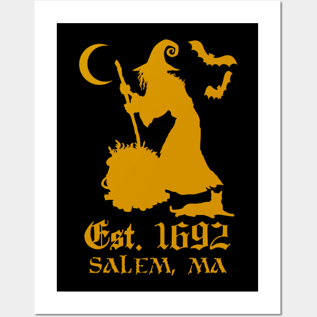 Salem Massachusetts Est. 1692 - Halloween Witch (ORANGE) Wall Art by Occult Designs